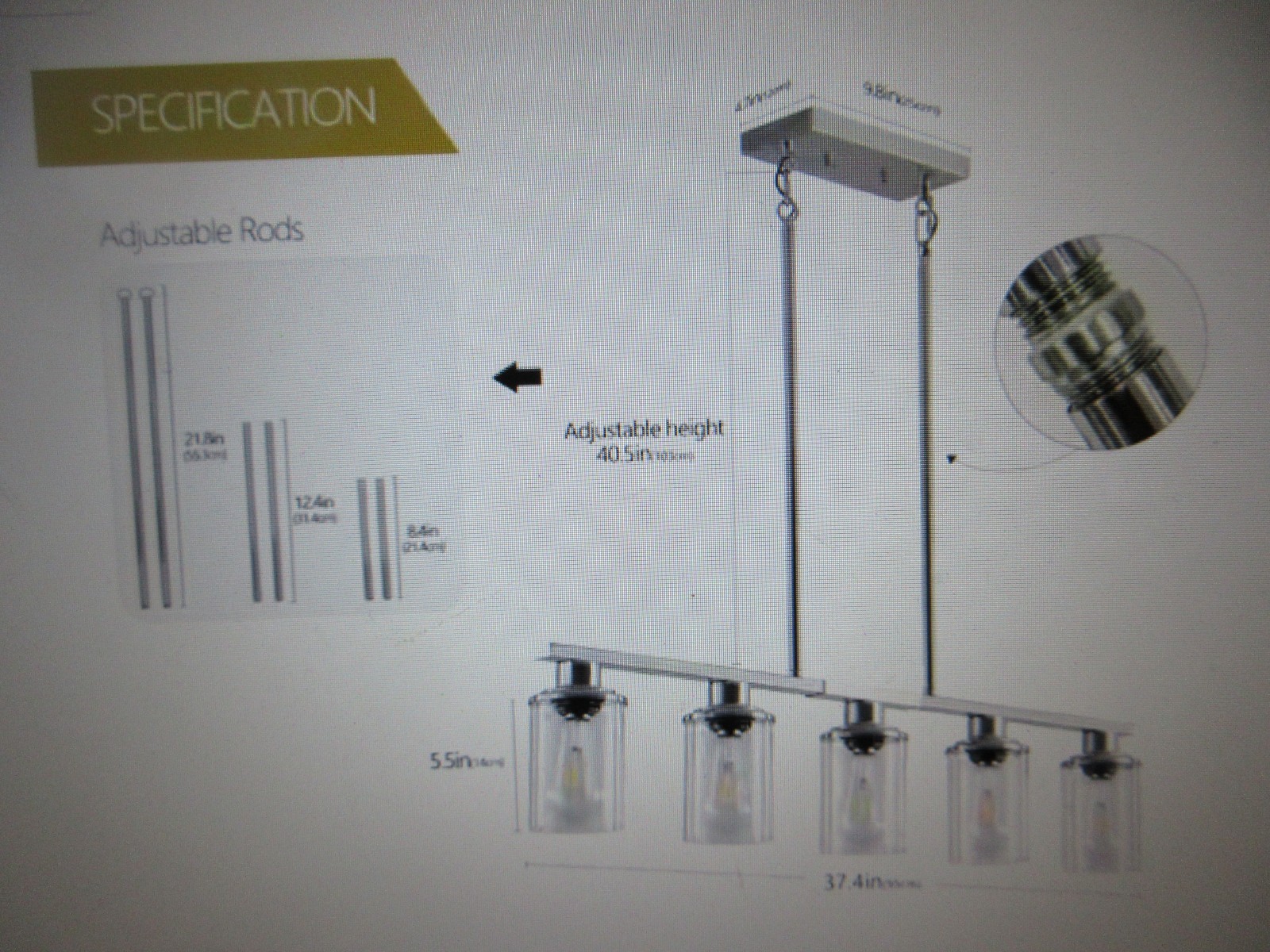 MENCOLULU 37 in. 5 Lights Modern Industrial Brushed Nickel Chandelier w Shades