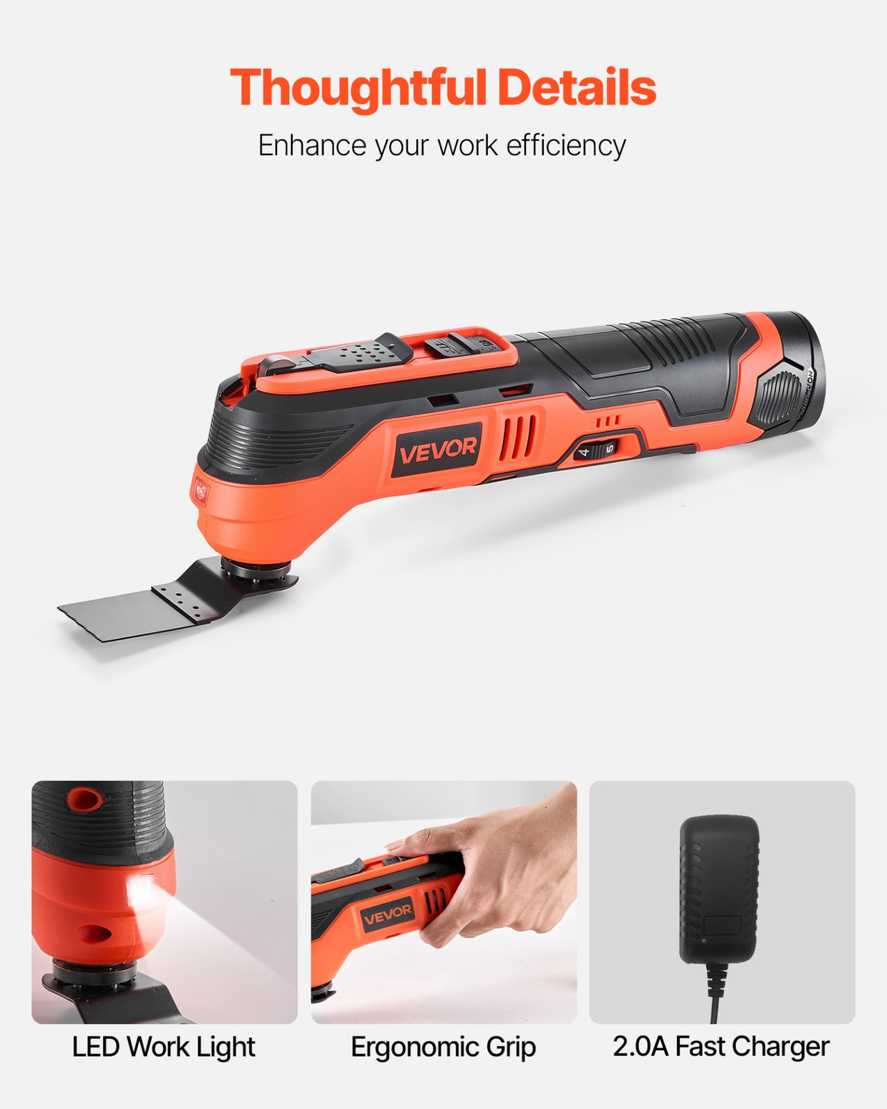 VEVOR Cordless Oscillating Tool, 12V Multitool Oscillating Saw Tool with 6 Varia