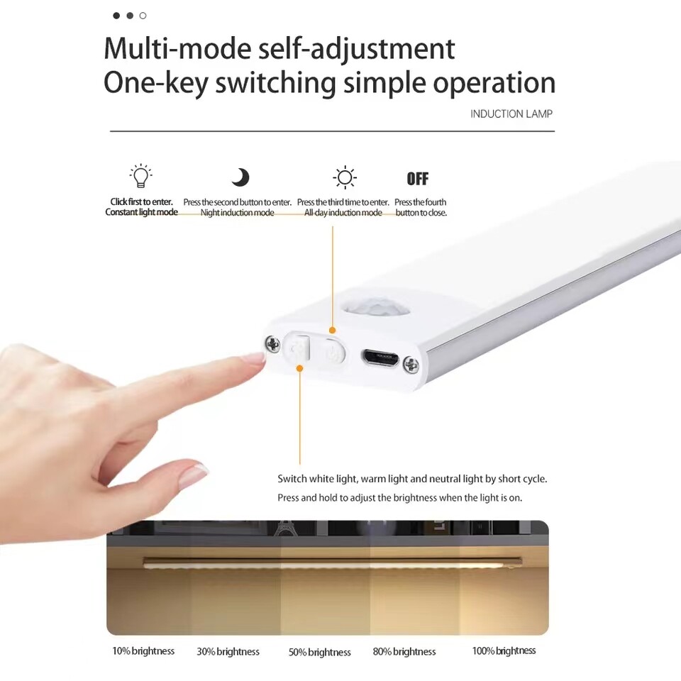 Rechargeable LED Motion Sensor Under Cabinet Closet Light USB Kitchen Lamp Strip