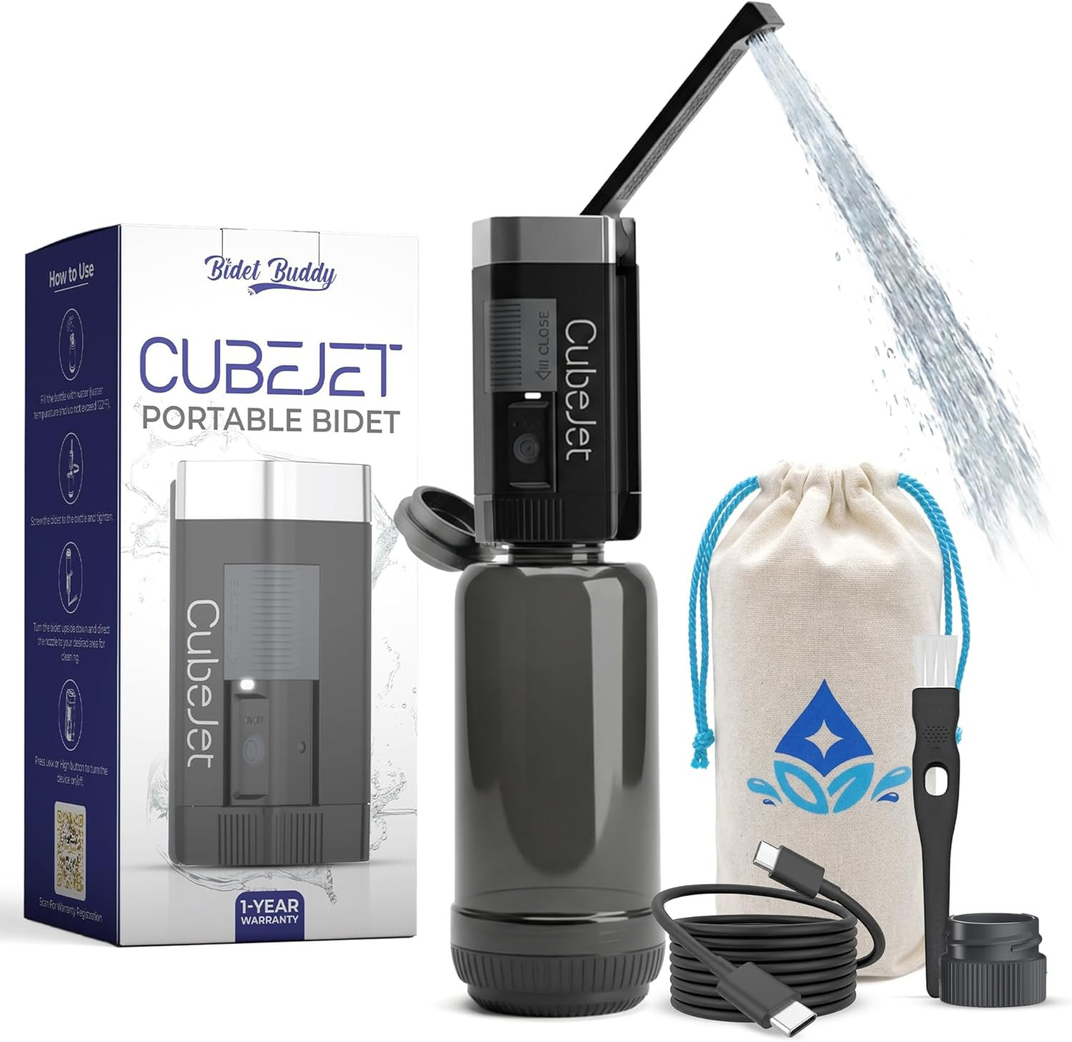 ® Cubejet Portable Bidet for Travel – 380Ml Bottle, 1100Mah Rechargeable Battery