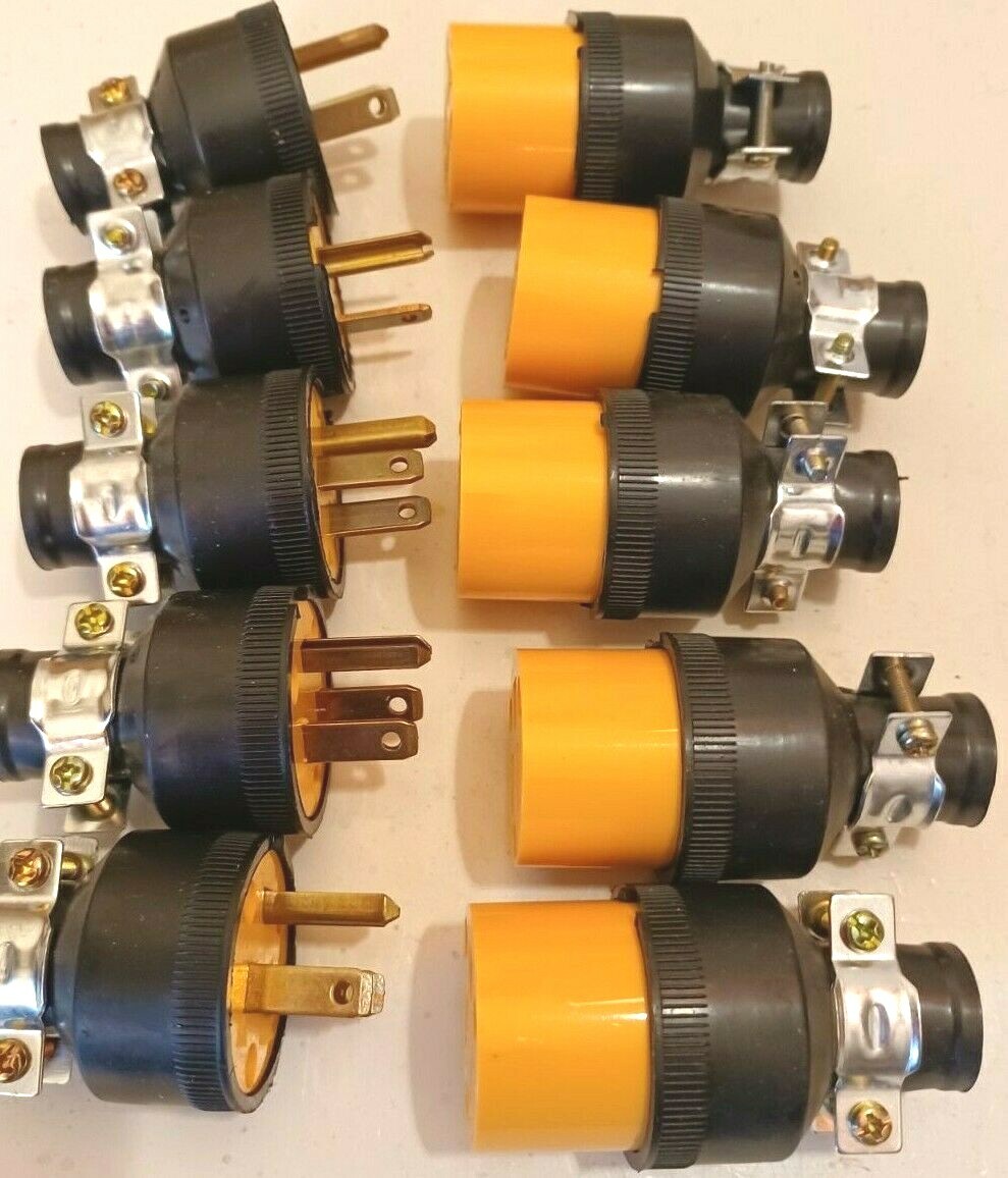 END PLUGS LOT OF 10 (5-M,5-F) EXTENSION CORD REPLACEMENT END PLUGS 125V,15A