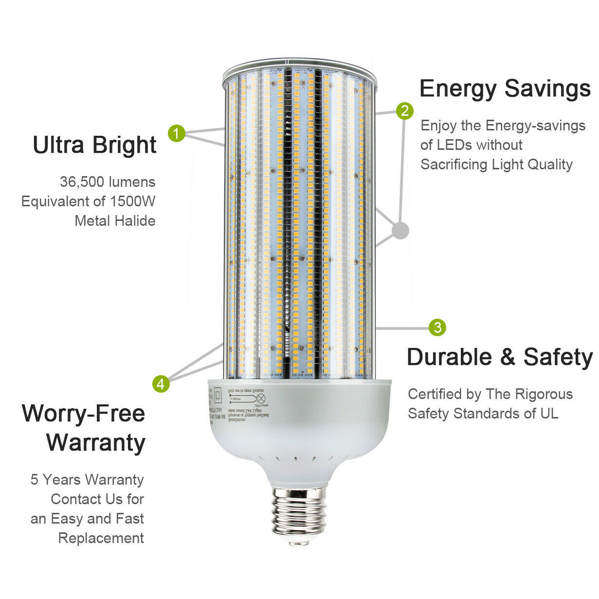 300Watt LED Corn Bulb Light Replace 1500W MH/HPS Warehouse Parking Lot Light ETL