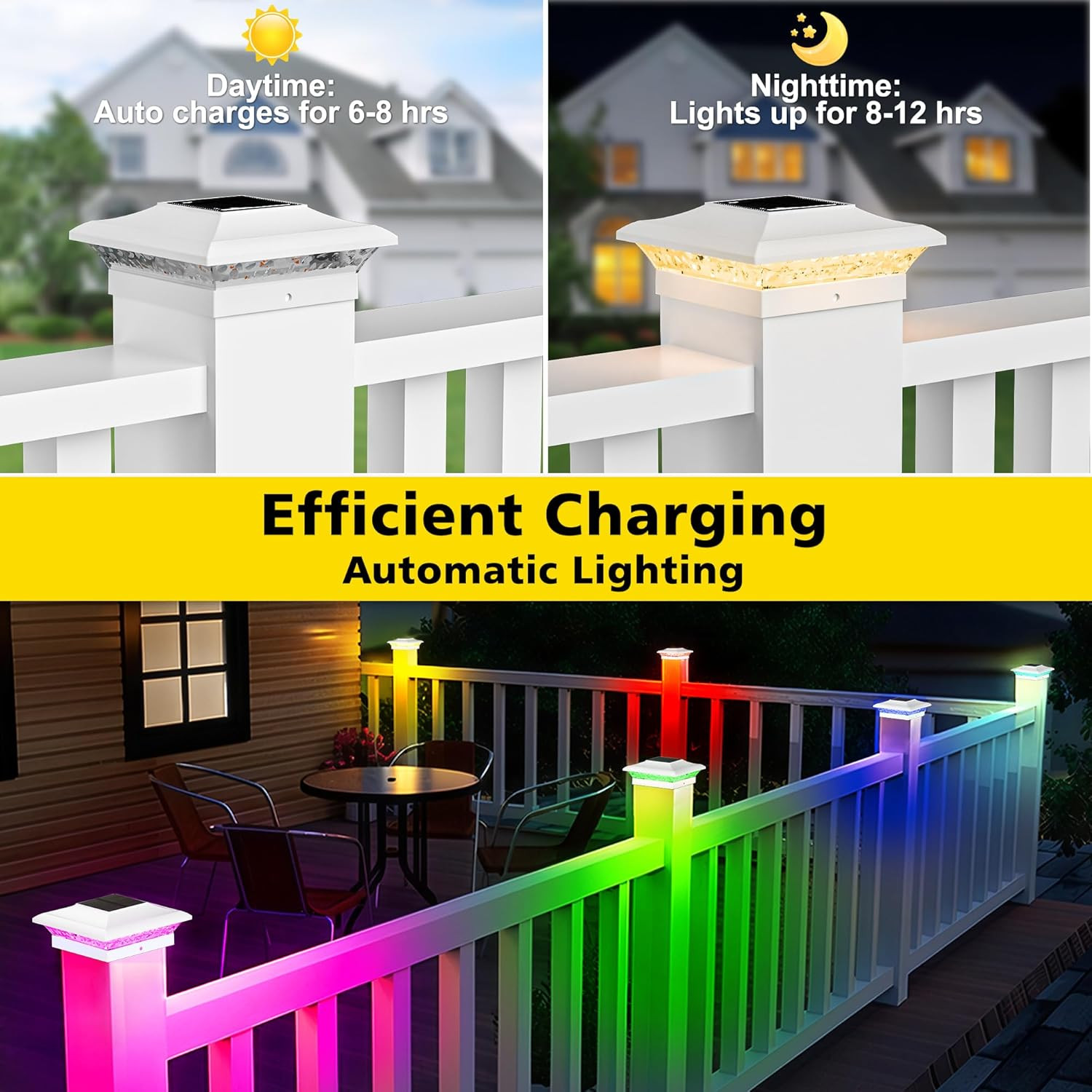 T-SUN RGB Solar Post Cap Lights, White Color Changing Fence Post Lights for 4×4