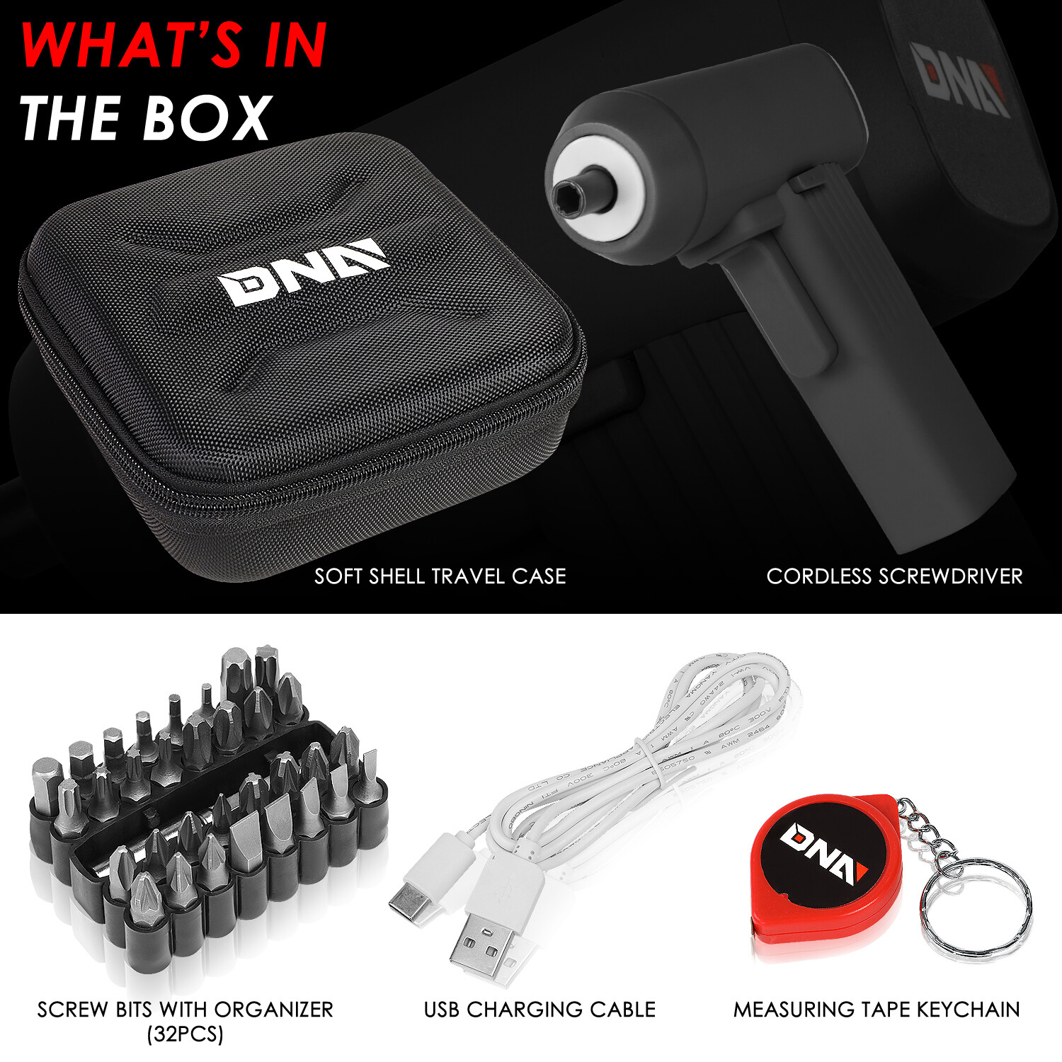 LED Cordless Electric Screwdriver 32Pc Driver Bits Power Tool Kit w/Case Black
