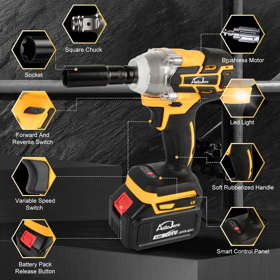 20V Cordless Impact Wrench Kit 1/2″ with Batteries & Charger Brushless Motor