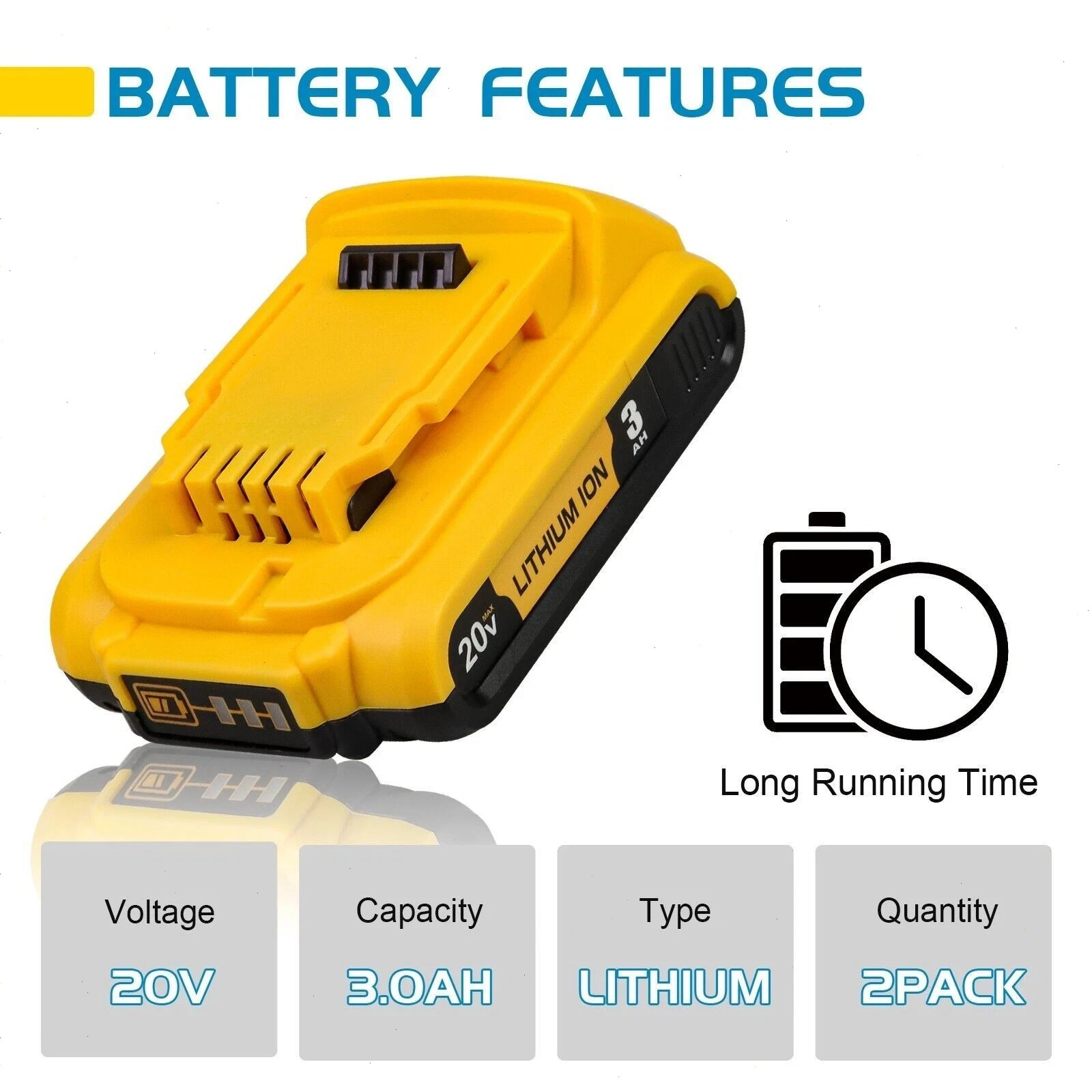 2Pack For DeWalt 20V 20 Volt Max XR 3.0AH Lithium Battery DCB206-2/Dual Charger