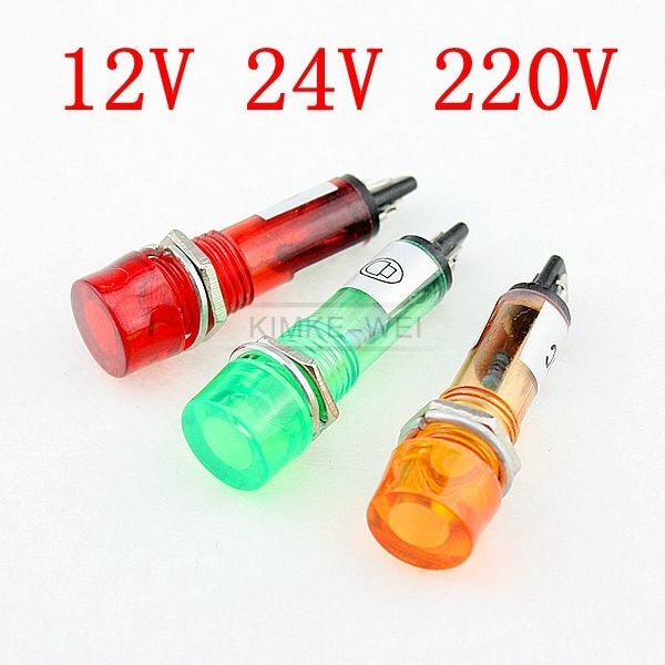 10mm LED Pilot Panel Indicator Signal Warning Light Lamp AC/DC Red Green Yellow
