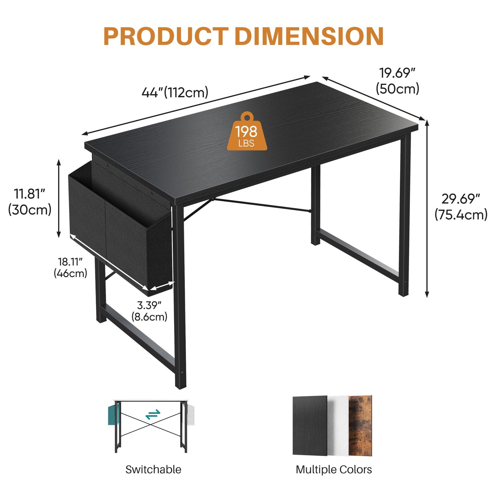 31-55 Inch Modern Computer Desk w/Storage Bag&Hook,Home Office Study Write Table