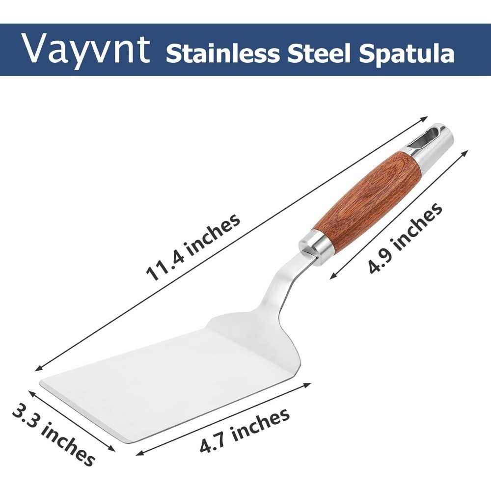 Heavy Duty Stainless Steel Spatula Turner with Wood Handle Beveled Edge for