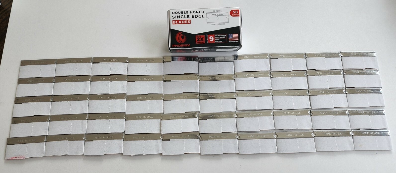 Phoenix – 50 Extra Sharp Single Edge Razor Blades – Made In USA – Double Honed