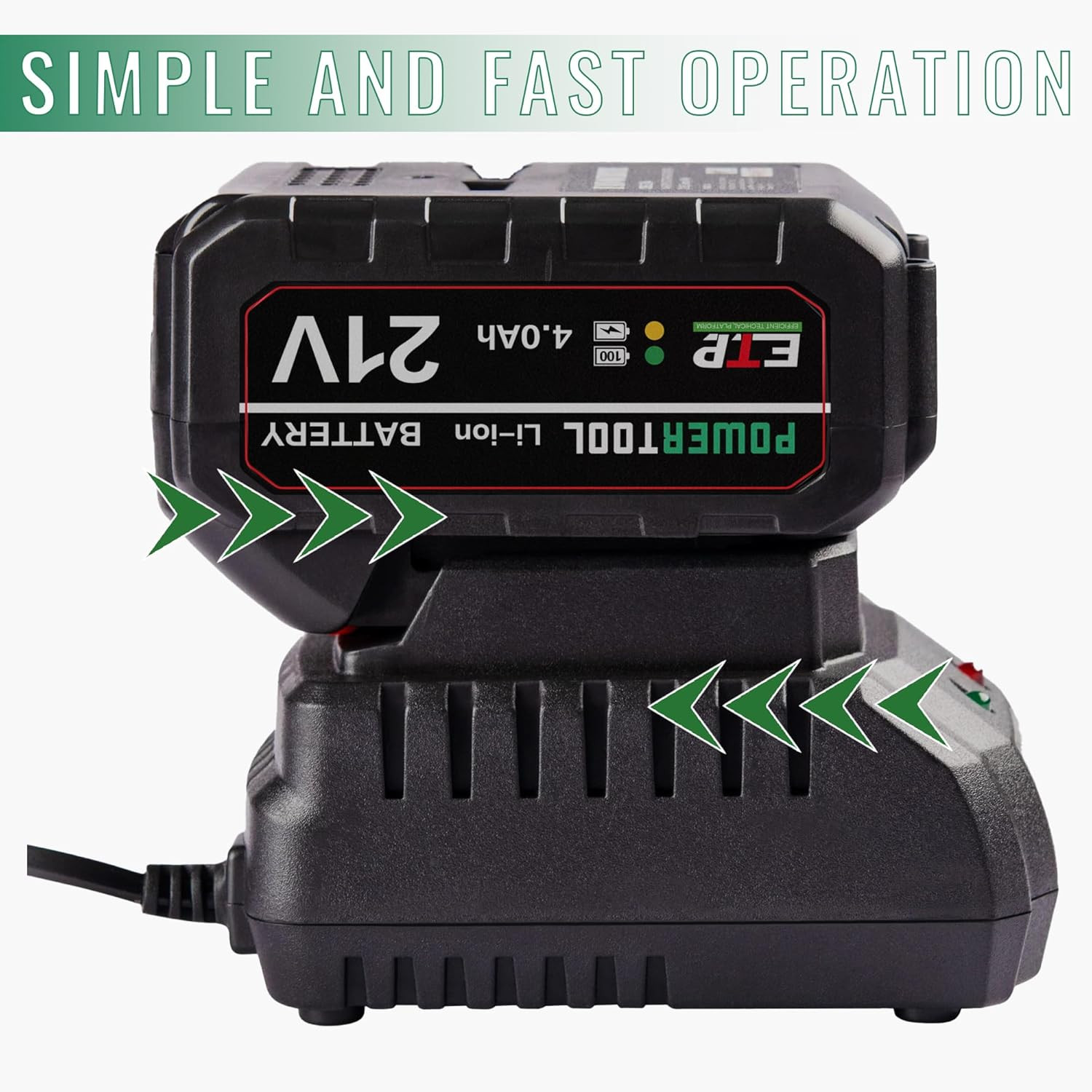 21V Battery Rapid Charger Base, Single Port Fast Charger Compatible 21V Lithium-
