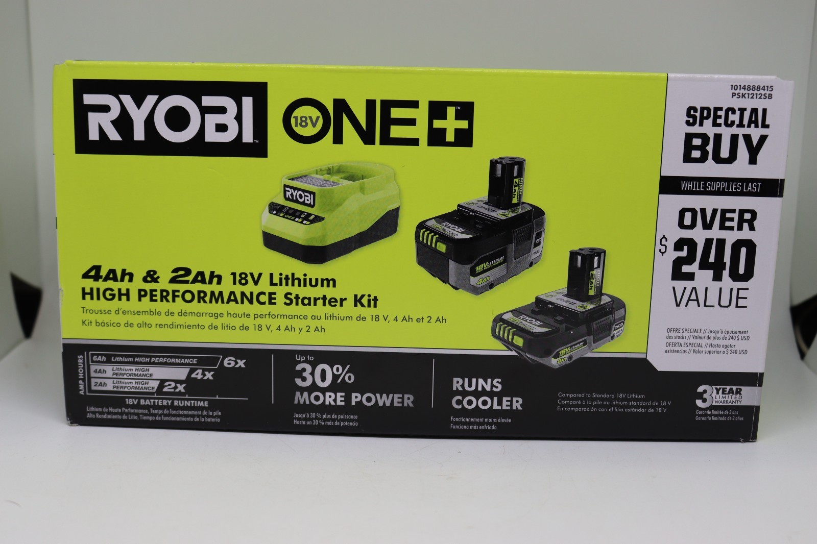 Brand New Ryobi ONE+ 18V Lithium-Ion 4Ah & 2Ah Battery + Charger Kit PSK1212SB