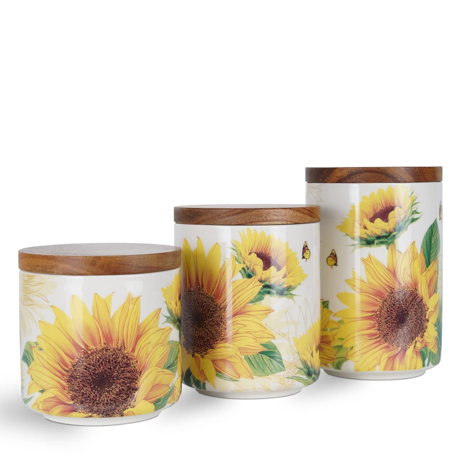 Ceramic Canister Set for Kitchen – Sunflower Design, Tea Coffee Sugar Storage, 3