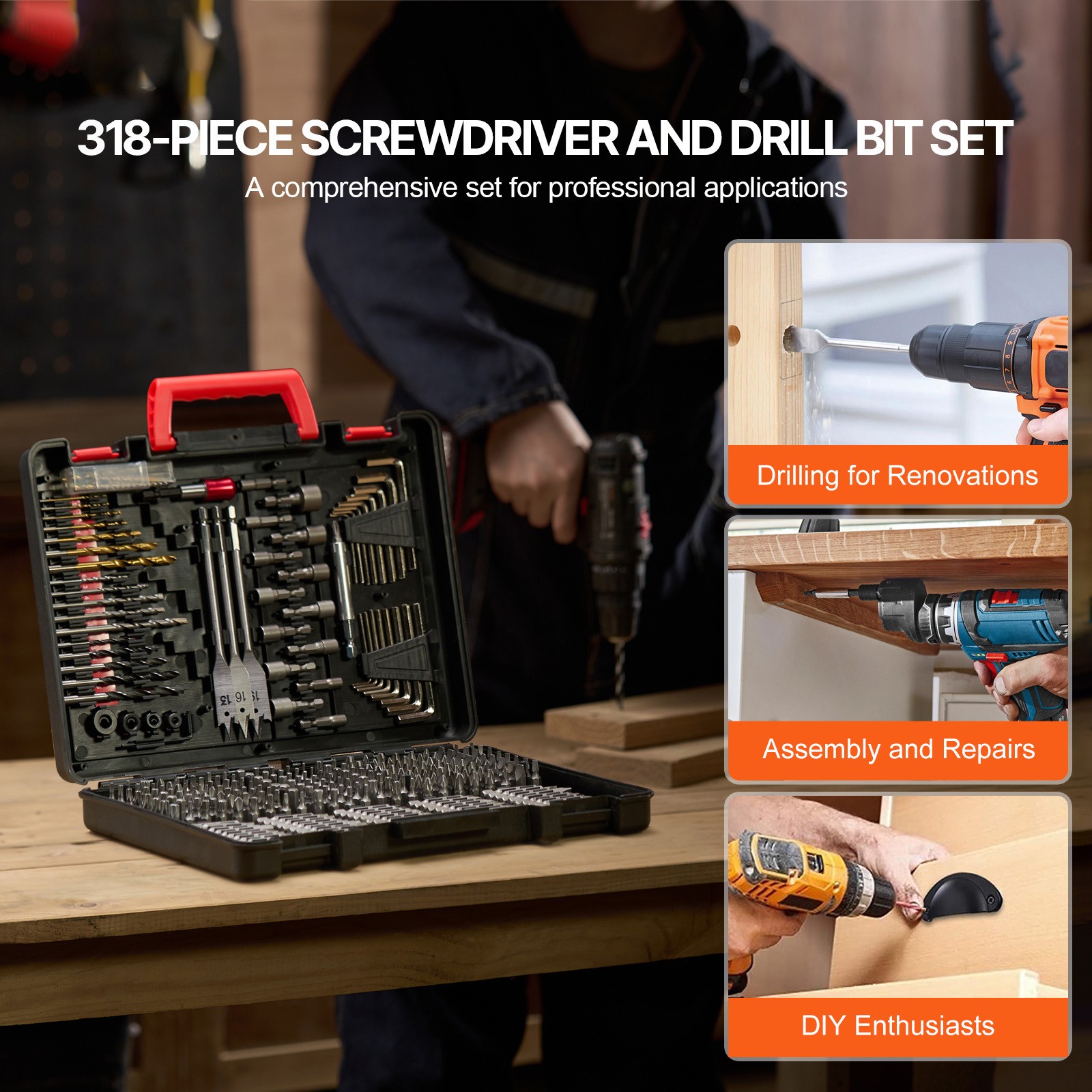 Drill Bit Set 318PCS Screwdriver Bit Set with Carrying Case Multi-purpose