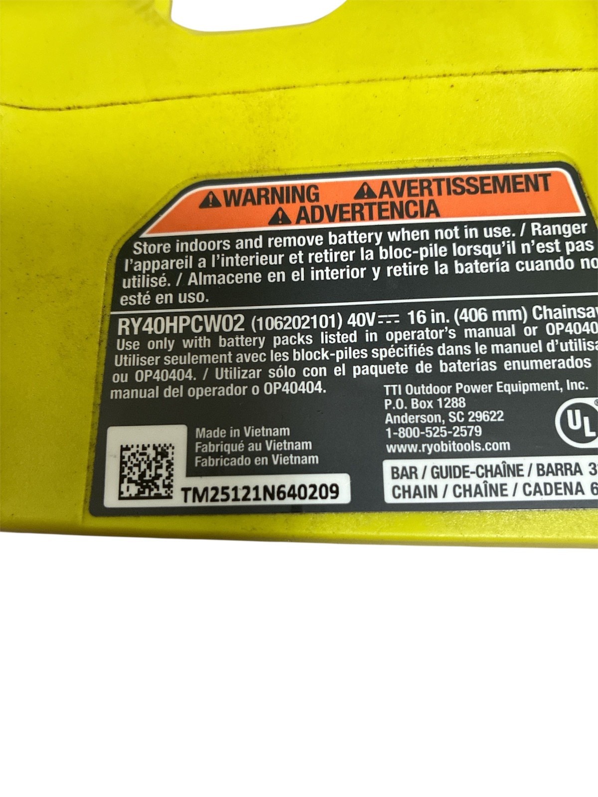 RYOBI 40V HP Brushless 16 in. Cordless Chainsaw (Tool Only) RY40HPCW02