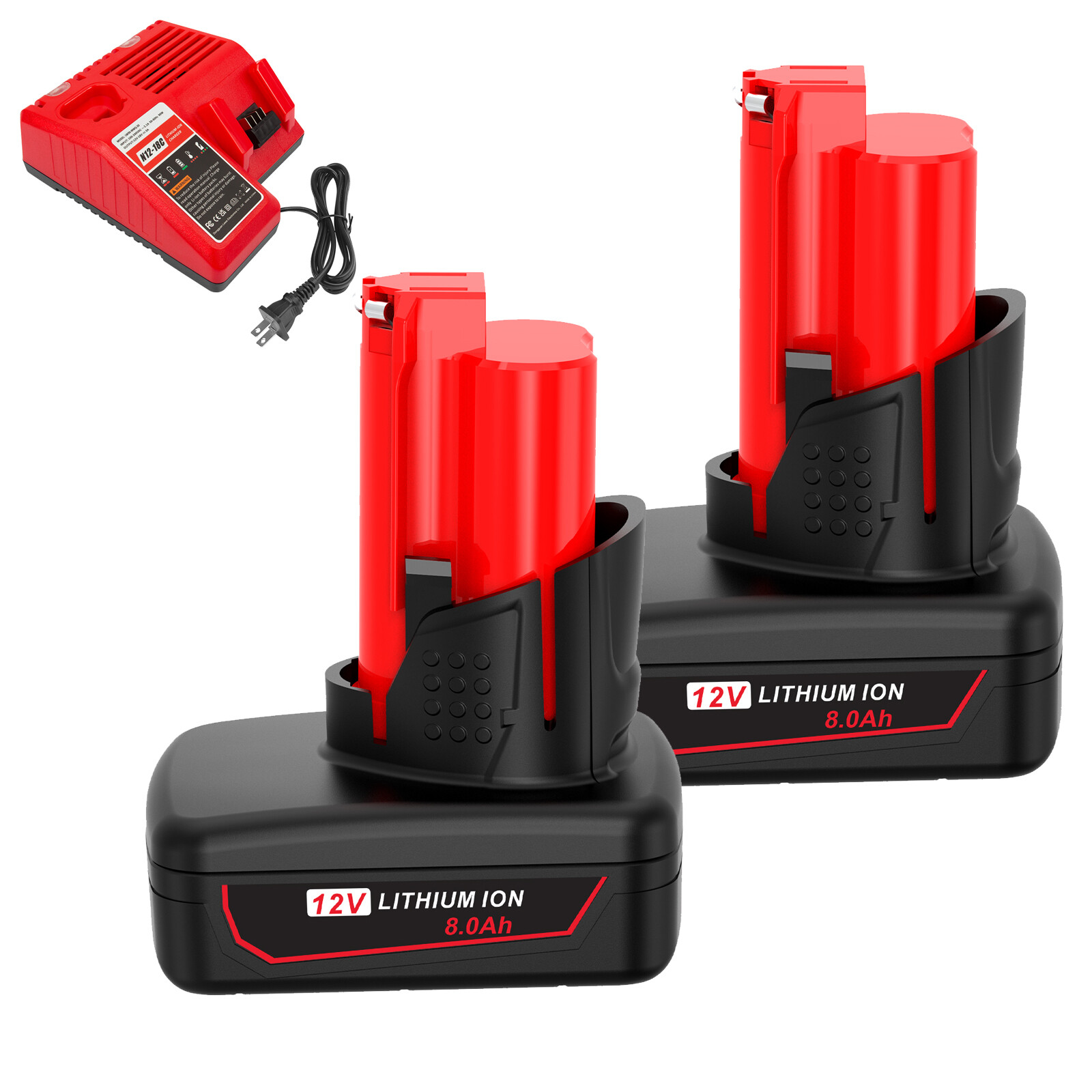2PC 8.0AH Battery For Milwaukee for M12 Extended Capacity 48-11-2460 w/ Charger