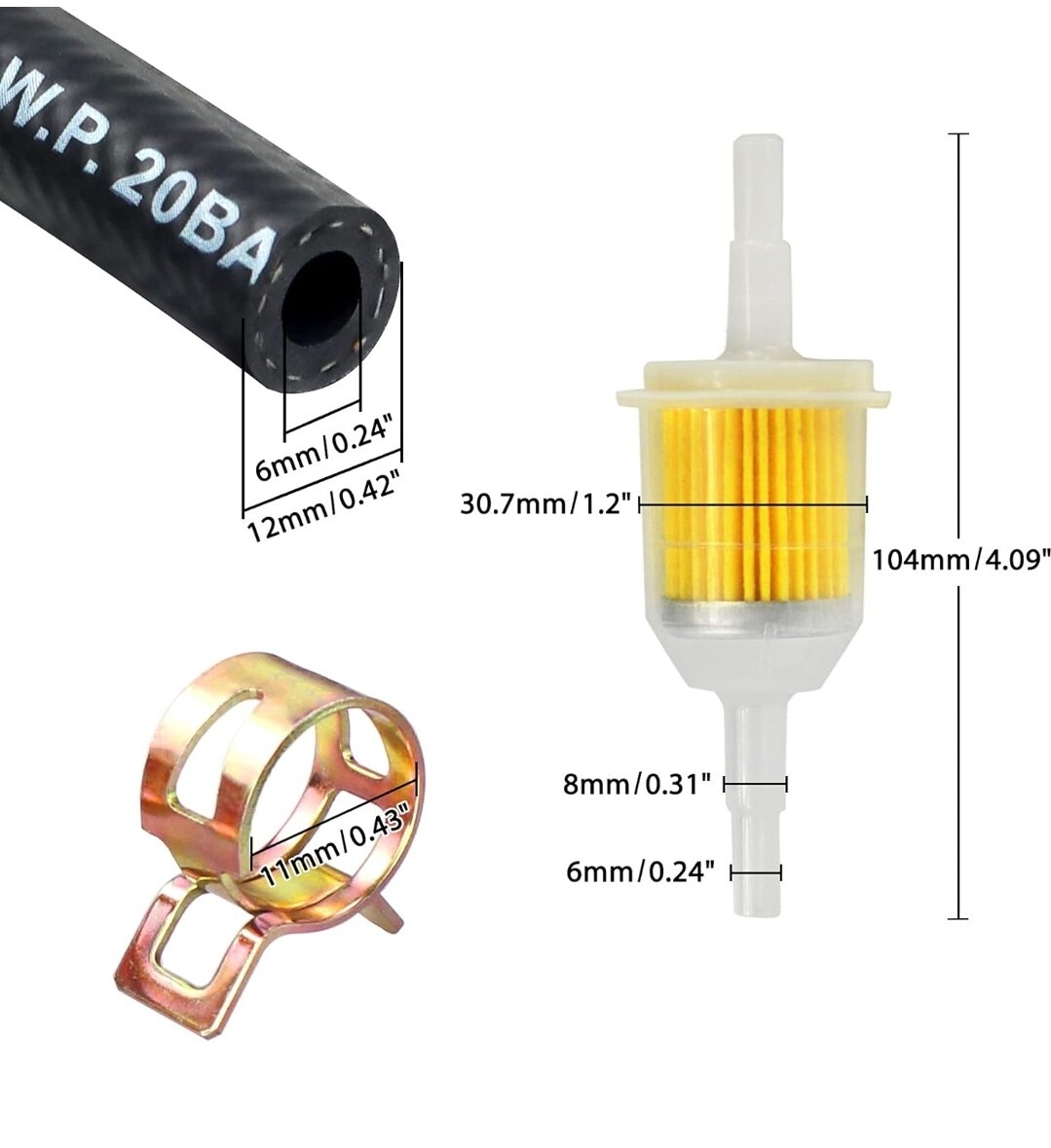 1/4″ Inch ID Fuel Line Set – 2 Meter / 6-Foot ¼ Inch Fuel Line + 2 Pcs 1/4 In…