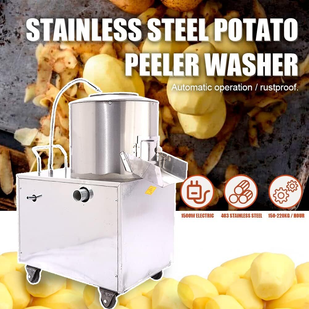 Commercial Potato Peeler 1500W Automatic Potato Washer Caster Electric 220kg/h