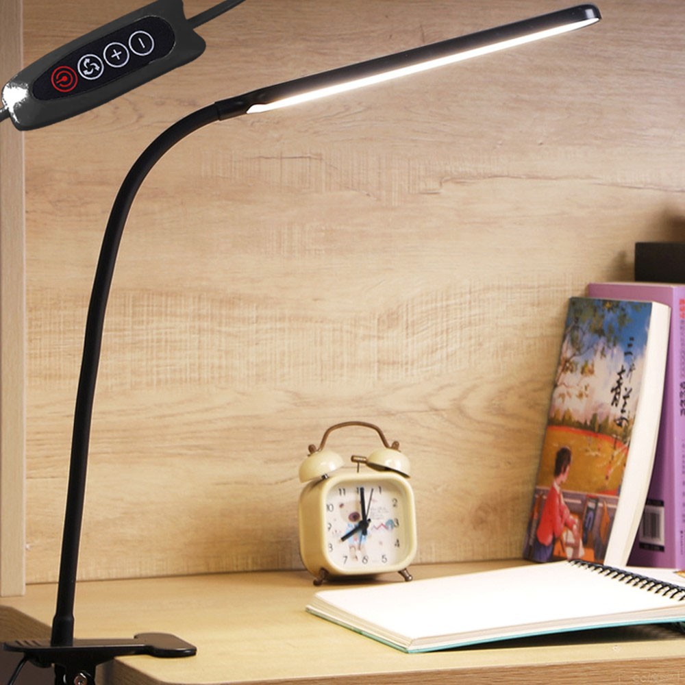 LED Desk Lamp Eye-Caring Reading Table Light Adjustable Neck Lamp w/ Clamp USB