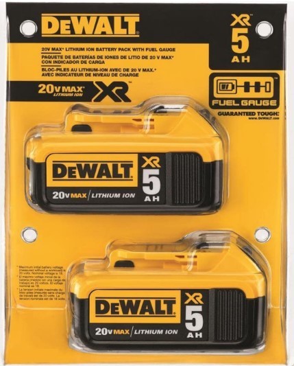 DEWALT 20V MAX XR Premium 5.0Ah Battery (2-Pack MAX XR 20V 5Ah Batteries)