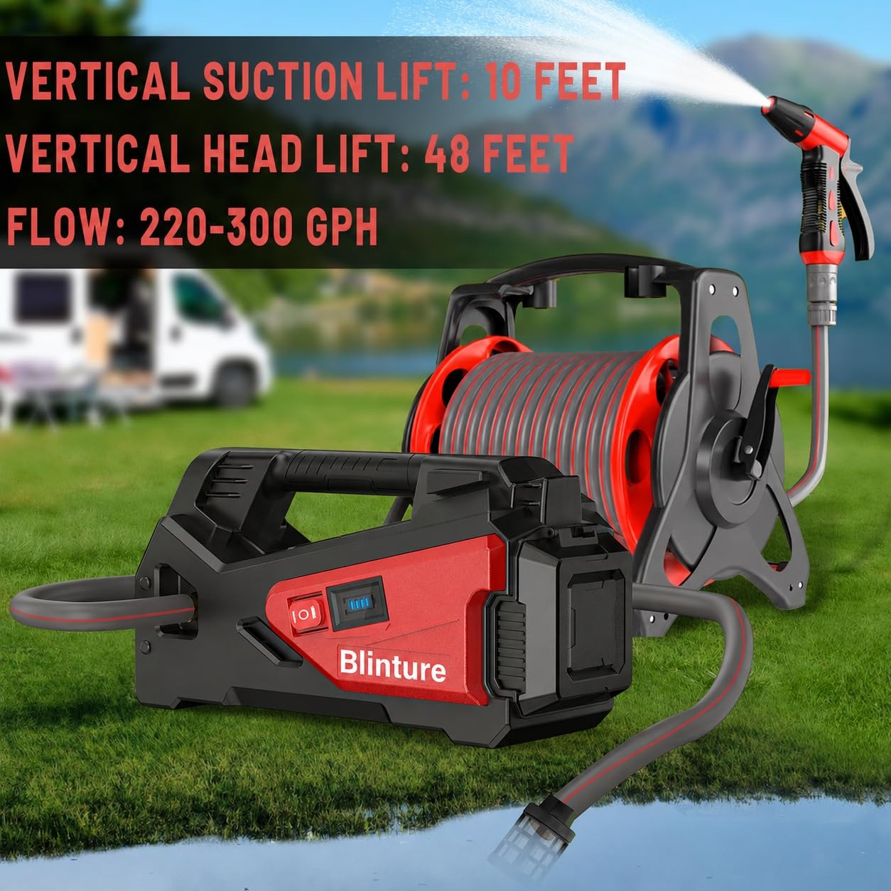 Battery Powered Water Transfer Pump, Cordless Power Washer Compatible Red