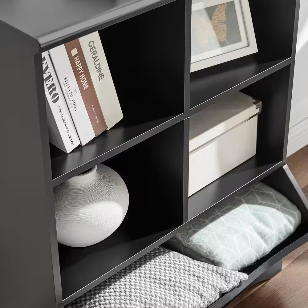 35 In. Black Multi-Cubby Storage Cabinet