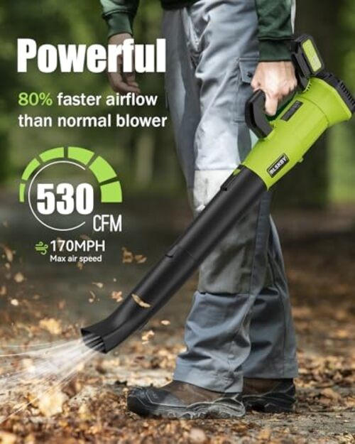 Cordless Leaf Blower – 2×5.2Ah Battery, 530CFM 170MPH, Powerful Battery