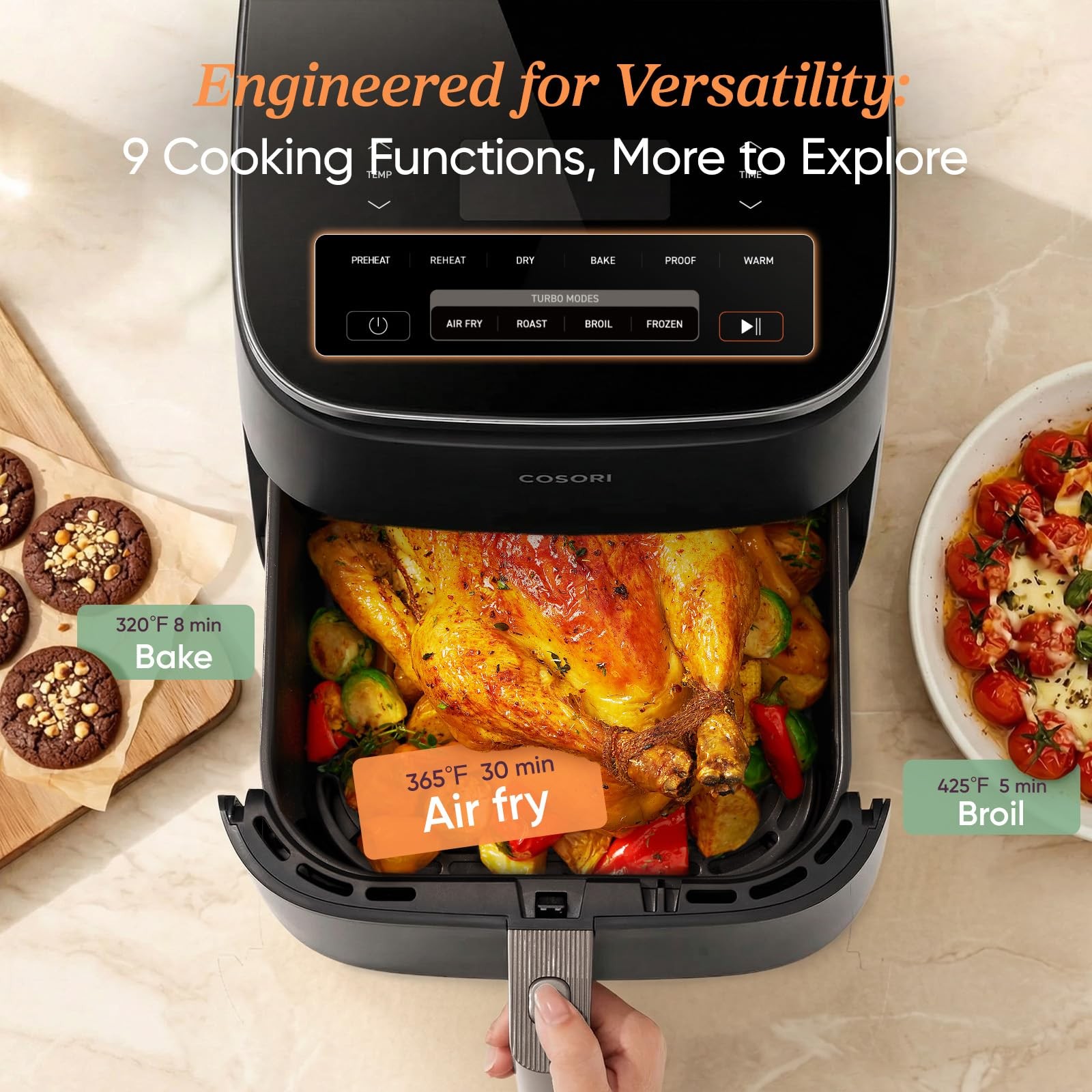 Cosori 9-in-1 TurboBlaze Air Fryer 6 Qt, PFAS-Free Ceramic 6QT, Dark Gray