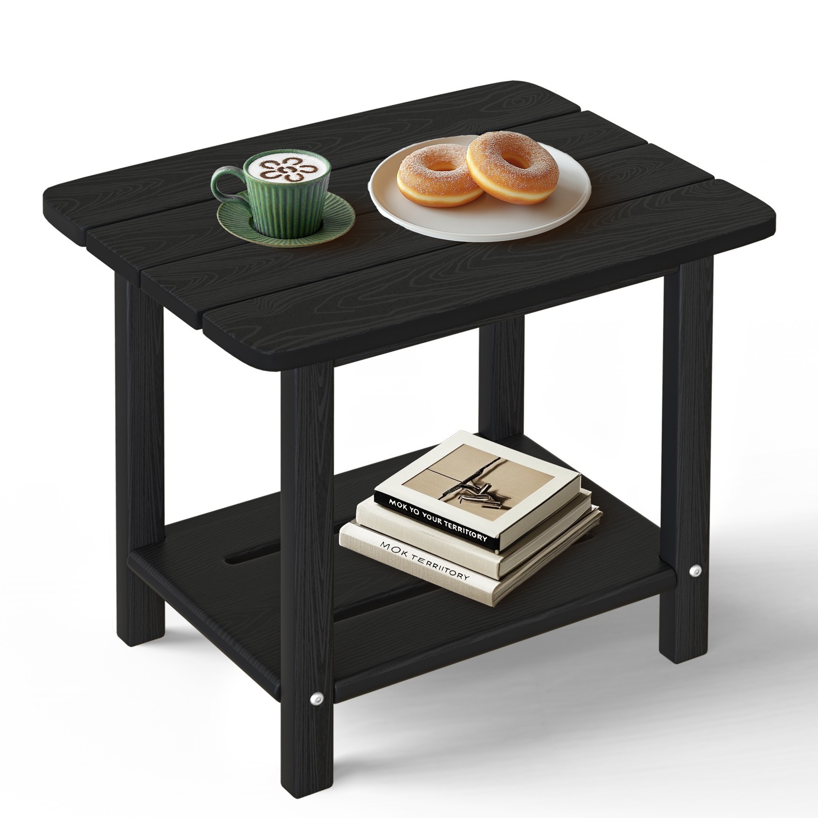 HDPE 2-Tier Outdoor Side Table Patio End Table Weather Resistant