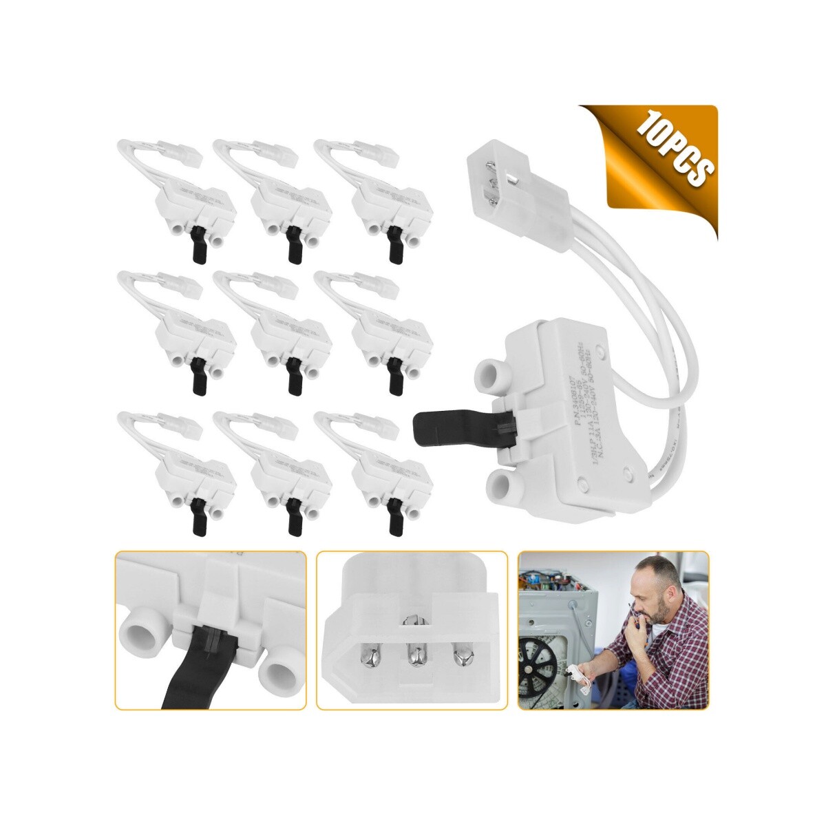 10Pcs 3406107 Dryer Door Switch Kit for Whirlpool Kenmore Maytag 3405100 3405101