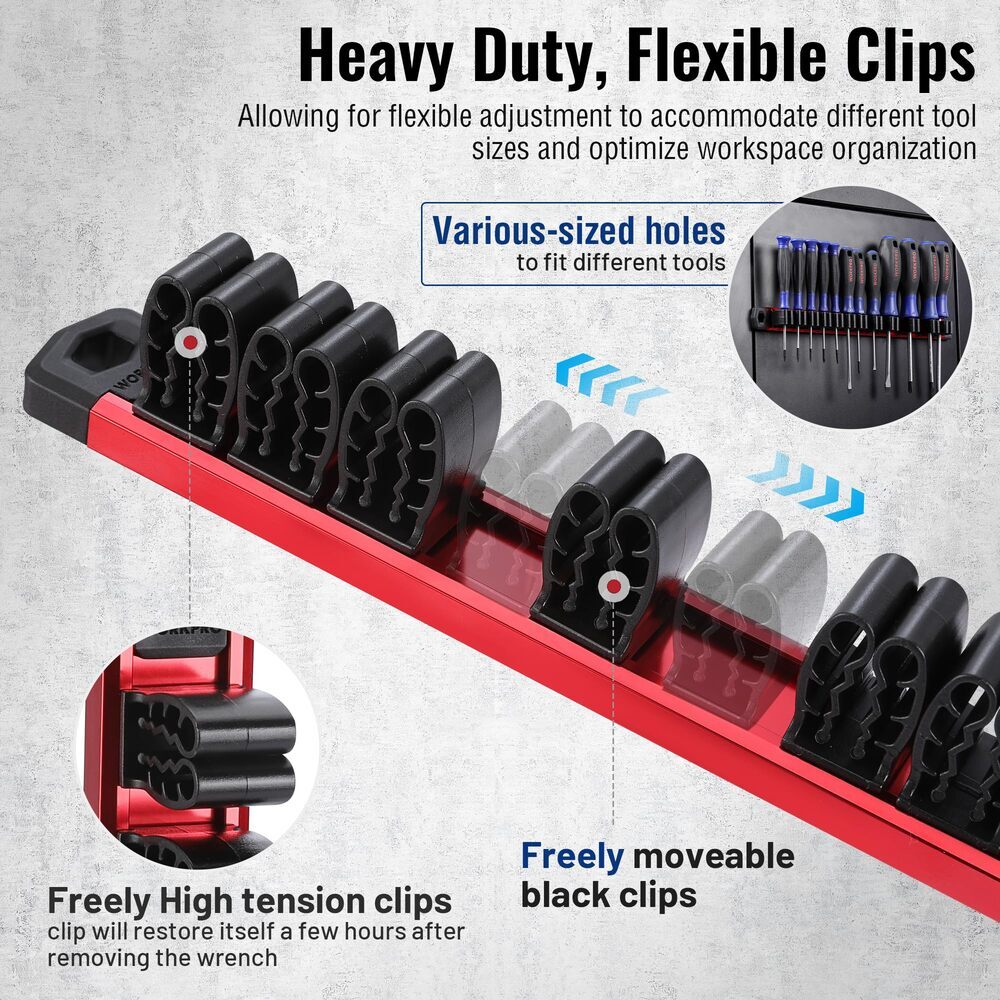 WORKPRO Magnetic Screwdriver Organizer Wrench Organizer 3PC Aluminum Tool Holder