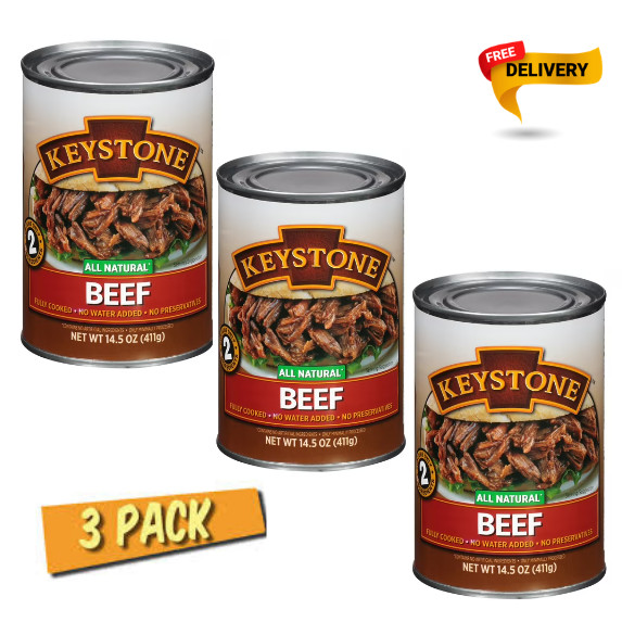 Keystone Meats All Natural Beef 3 Cans | Fully Cooked 14.5 oz Canned Meat Bulk