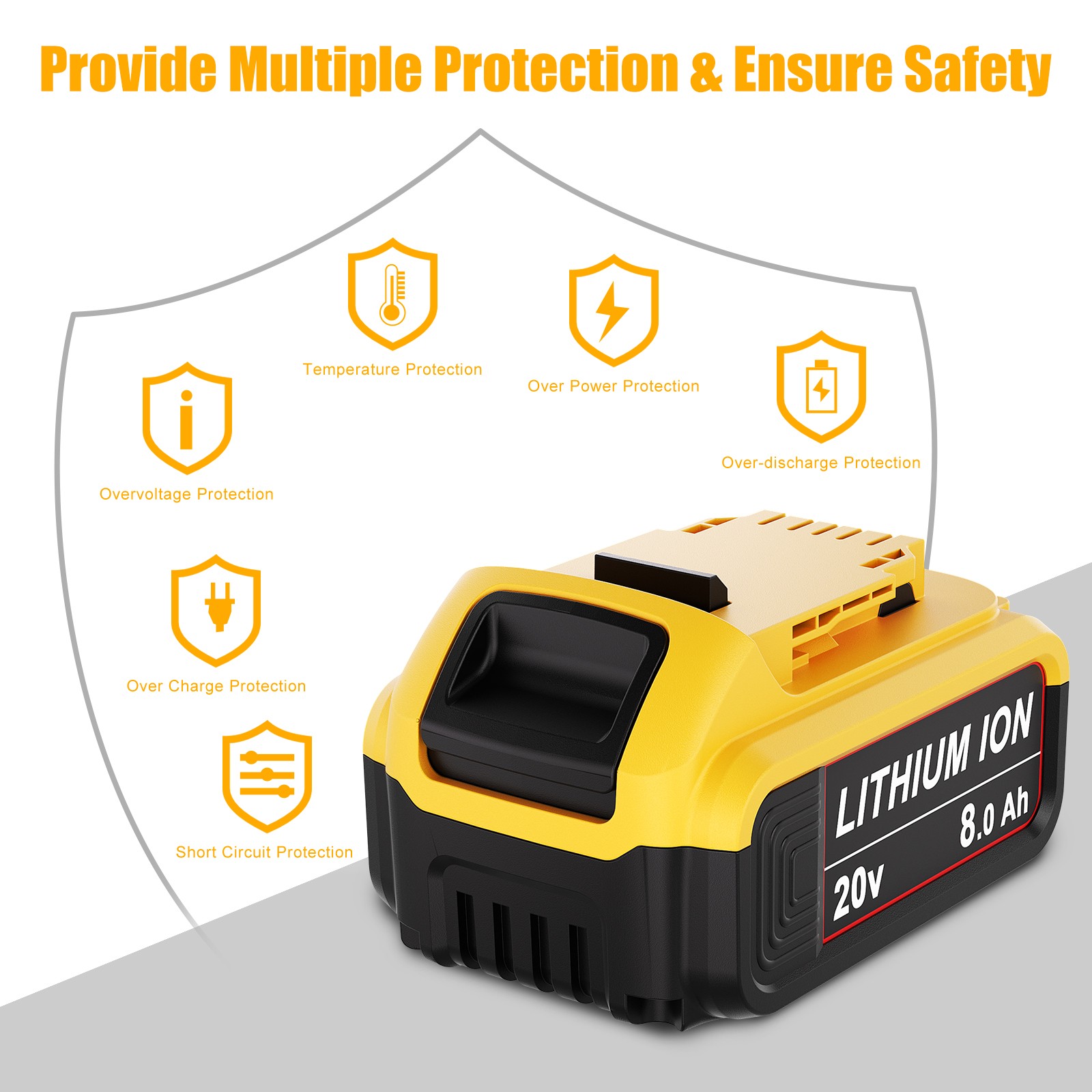 For DeWalt 20V 20 Volt Max 8.0AH Lithium Ion Battery DCB206-2 DCB205 DCB200-2