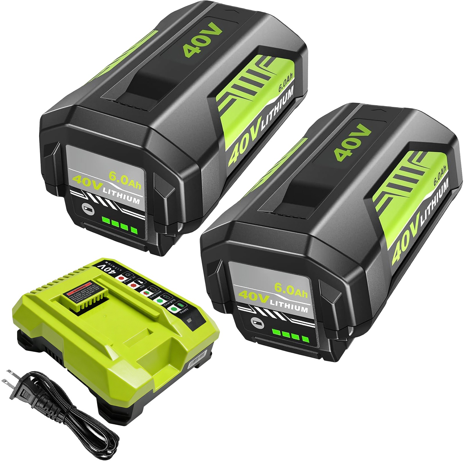 2-PACK 40 Volt for Ryobi 40V 6.0Ah Lithium OP40602 Battery with LED / Charger