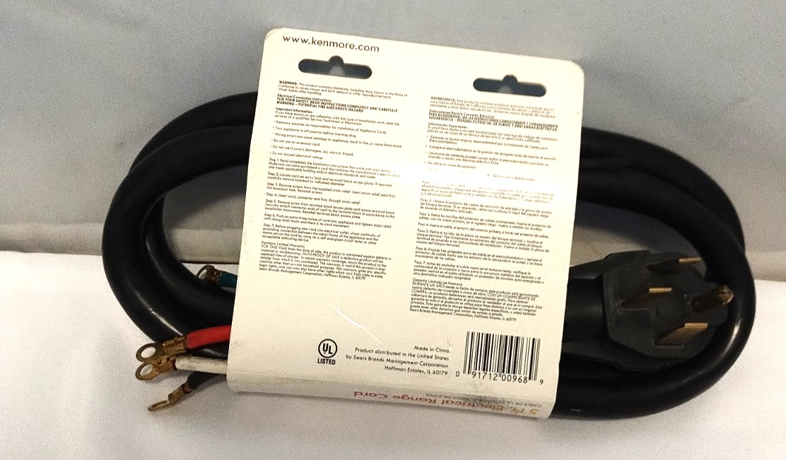 Kenmore 5 Ft. Electrical Range Cord Cable 50 Amp 4 Wire 49696 4 Prong 250 Volts