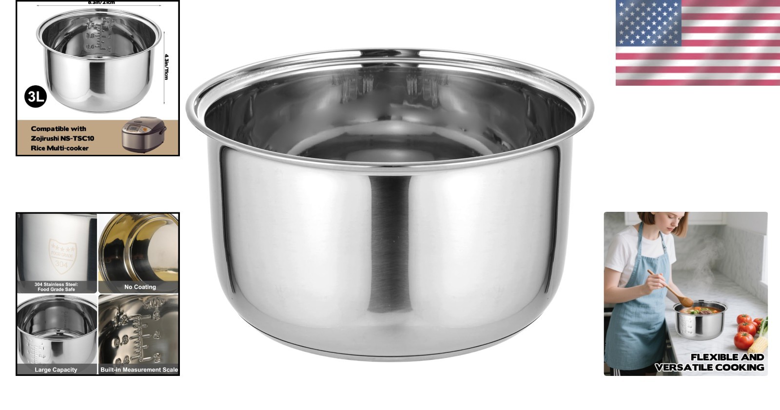 Easy-to-Clean 304 Stainless Steel Inner Pot for Zojirushi Rice Multi-Cooker