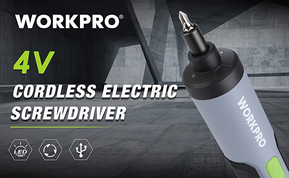 WORKPRO 4V Electric Screwdriver Cordless Screwdriver Set w/35 Bits Extension Rod