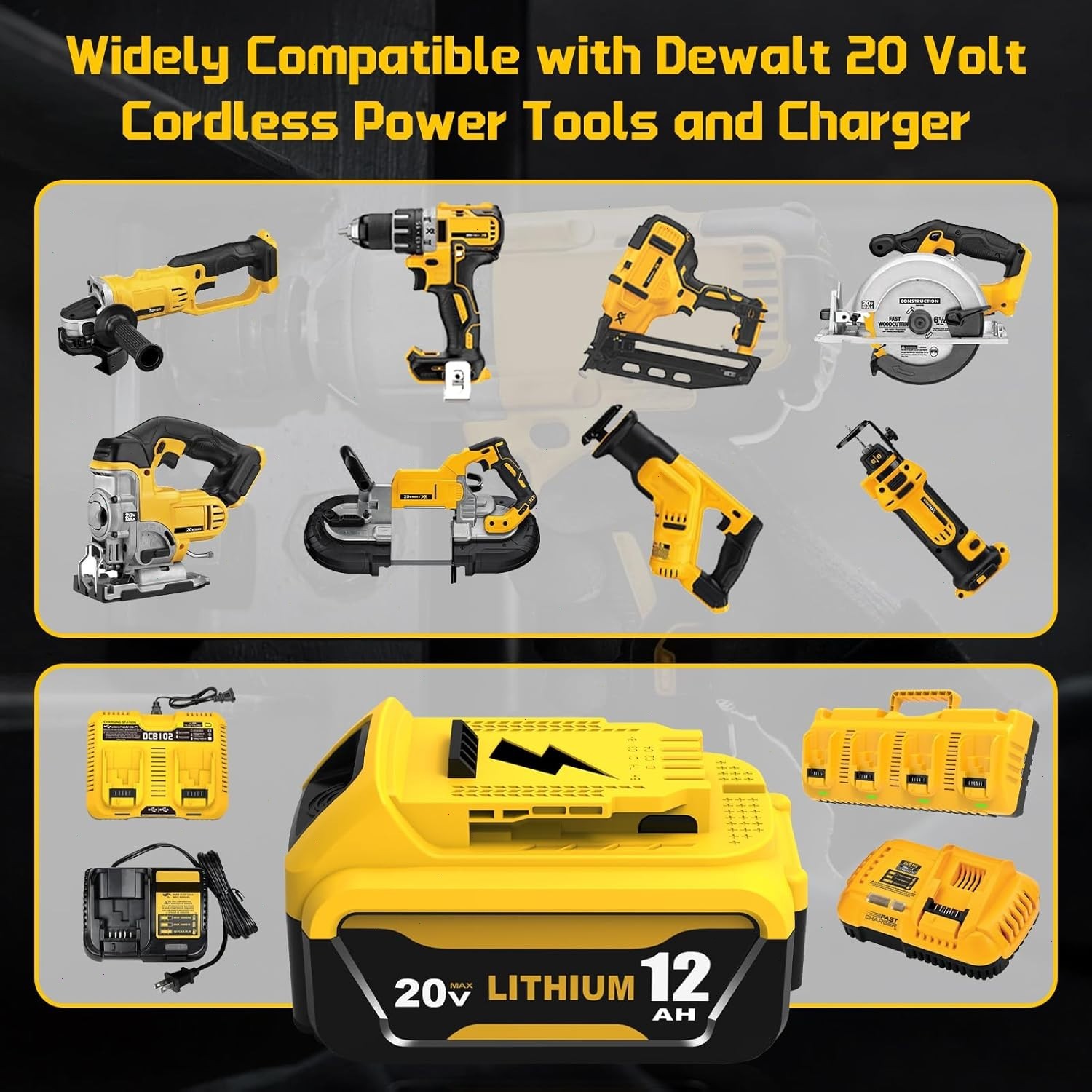 2Pack 12.0AH For DeWalt 20V 20 Volt Max XR Lithium Ion Battery DCB206-2 DCB205-2