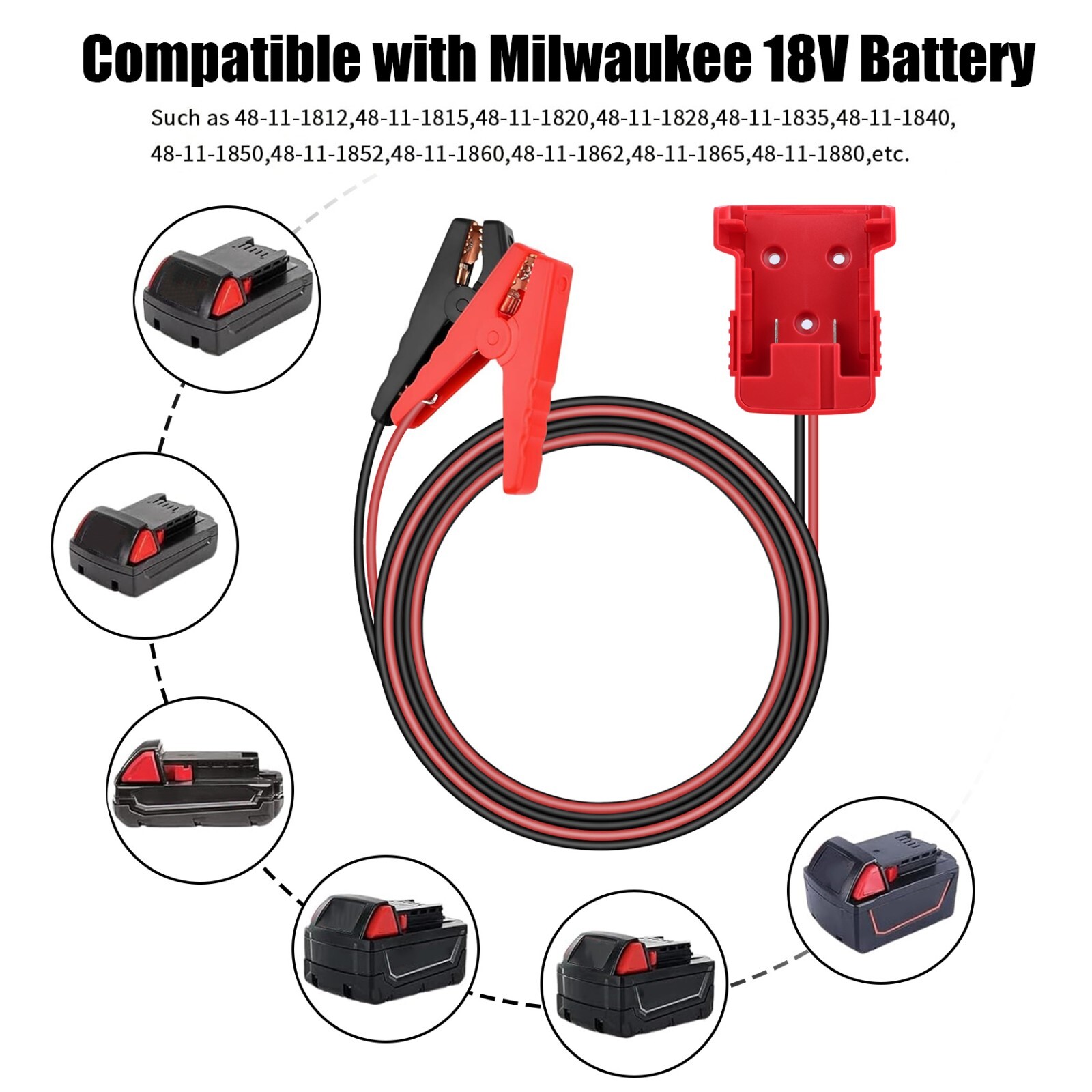 Adapter For Milwaukee 18V with 6FT Jumper Cable Car Battery Charger Jump Starte