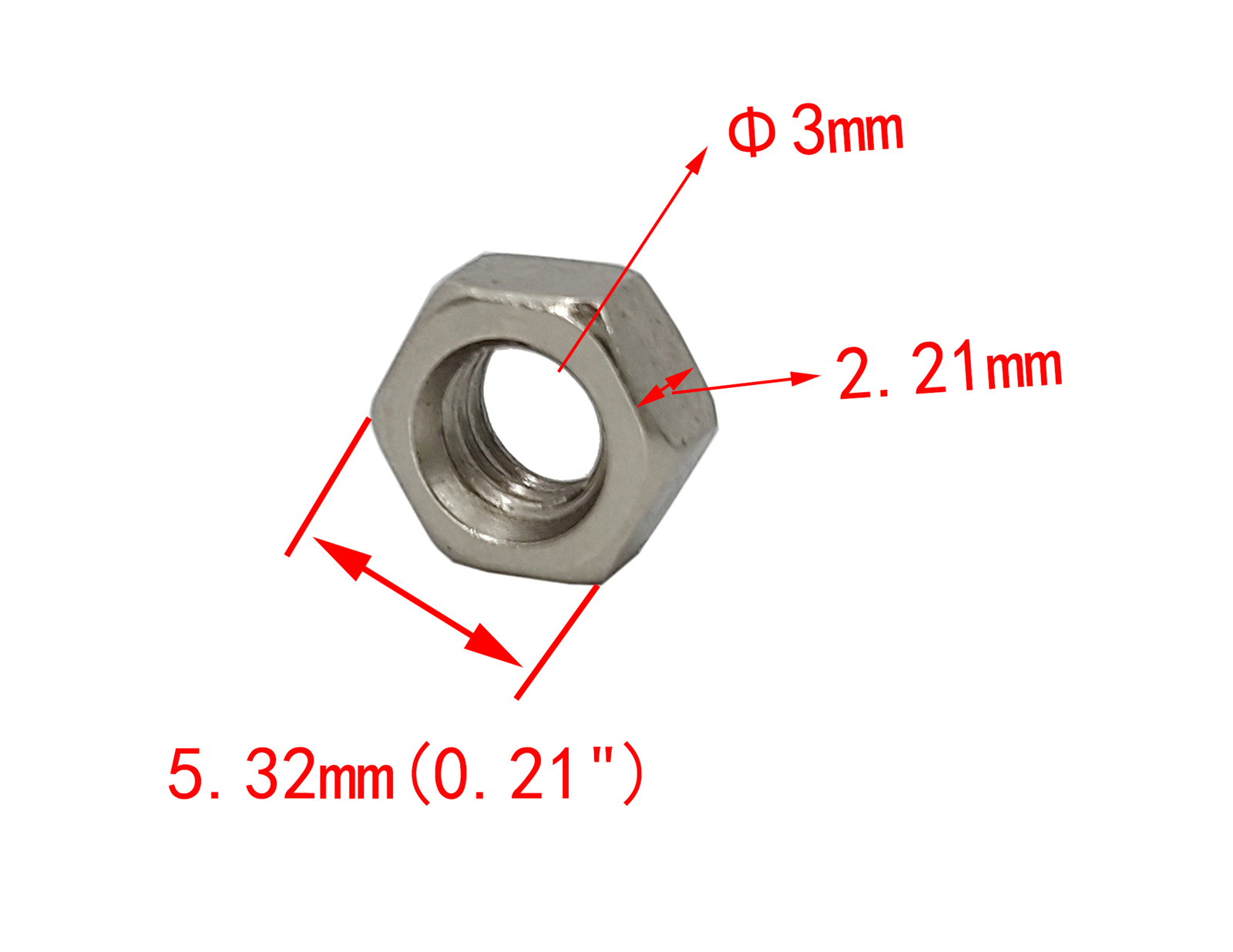 M3 Hex Head Steel Nuts (100PK), 0.5MM Pitch, 5.32MM Width