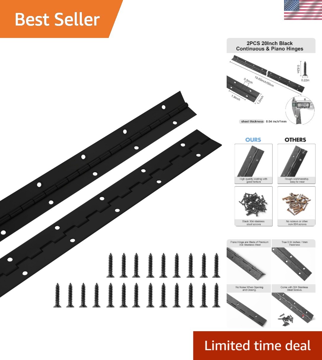 Durable 20 Inch Stainless Steel Piano Hinges – 2 Pack for Secure Installations