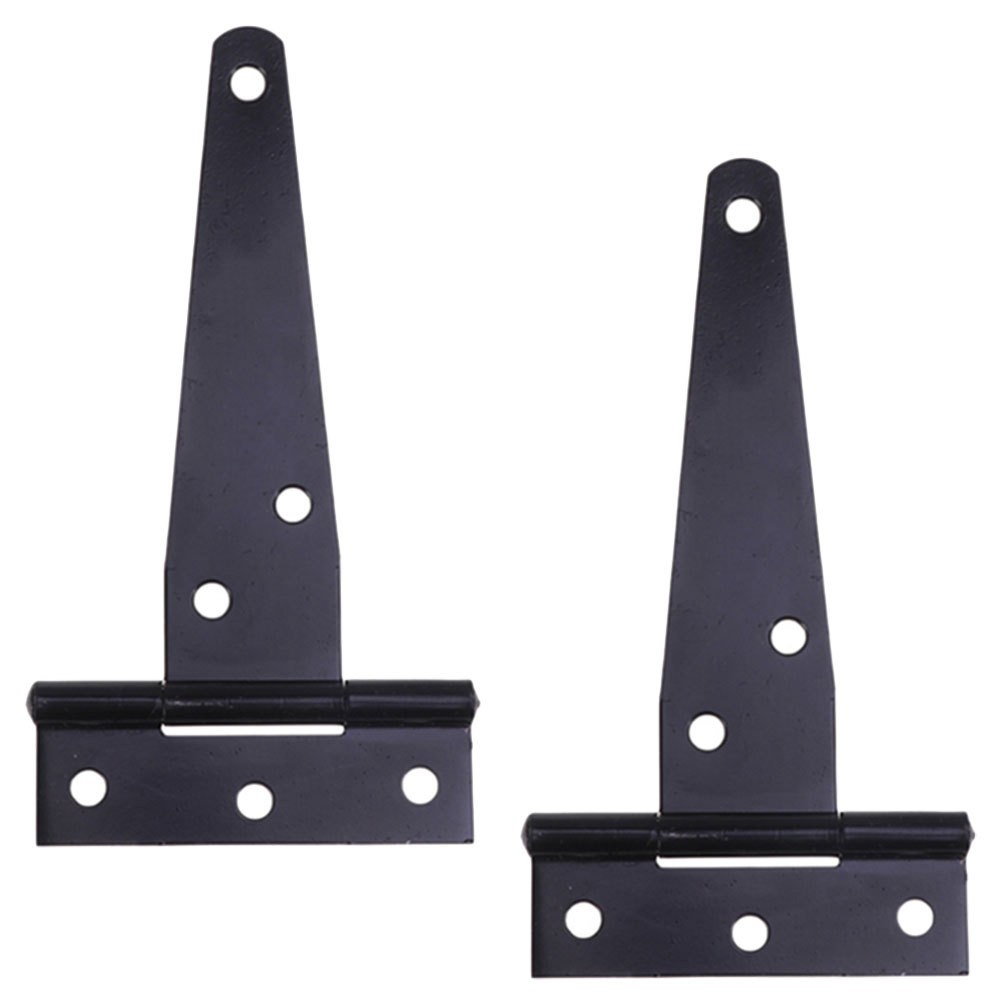 2Pcs Black Iron T Strap Gate Hinges for Wooden Fence Shed Door Heavy Duty