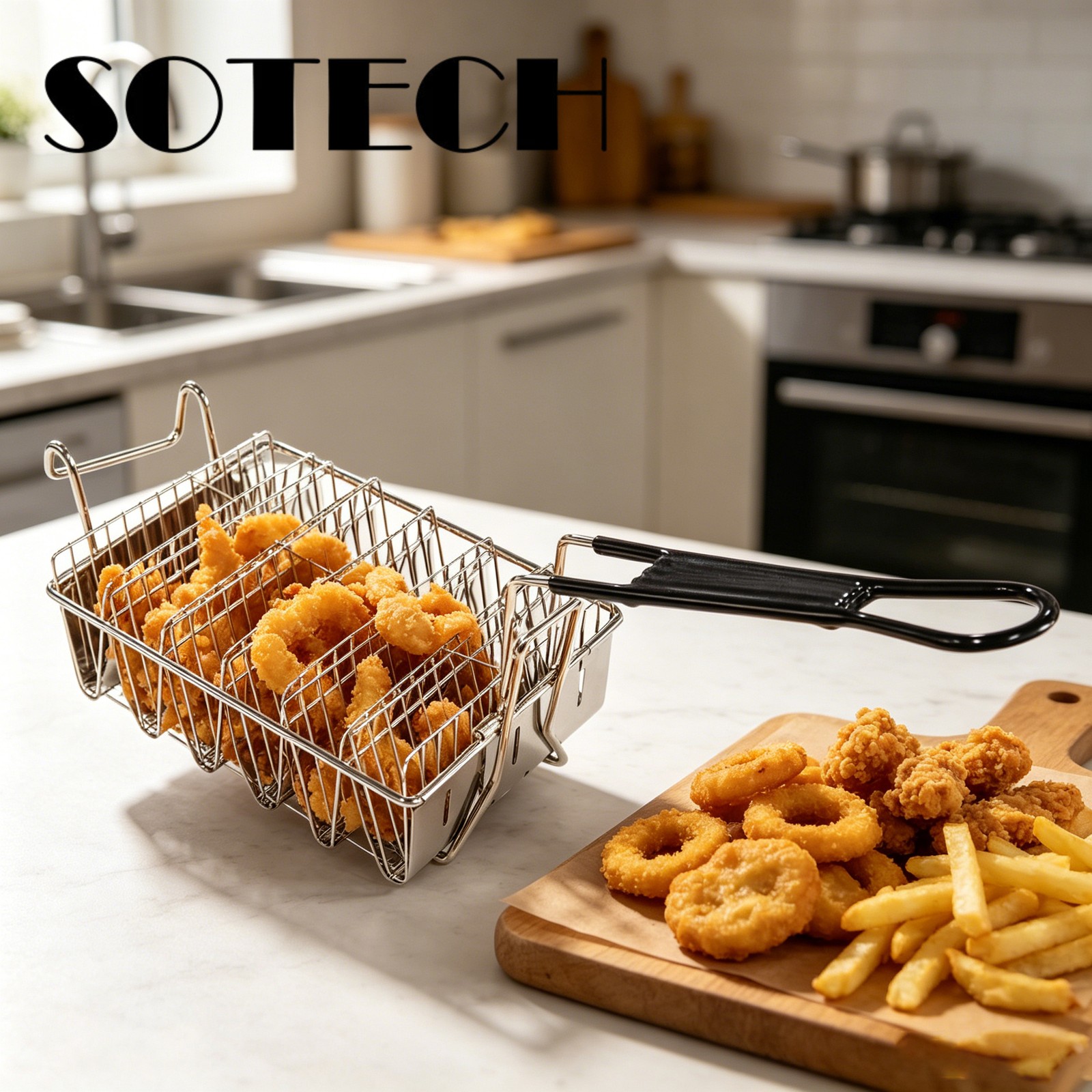 SOTECH 6-compartment removable handle Tuck fry basket Dishwasher Safe