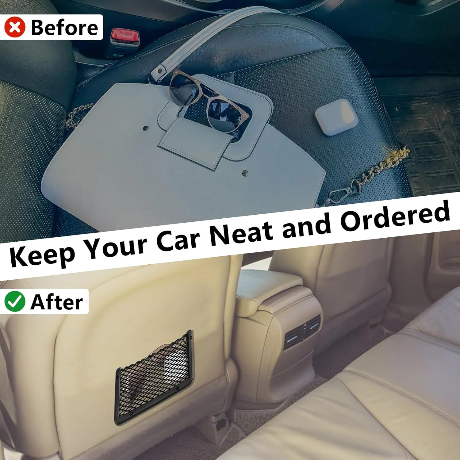 2 PCS Car Net Pocket, ABS Plastic Frame Cargo Net Storage Pockets Phone Nets, Ca