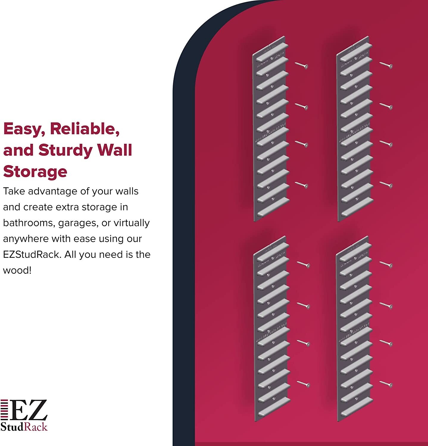 EZStudRack Shelving System- 8 Pack Gray, 32 Wood Screws-WOOD NOT INCLUDED