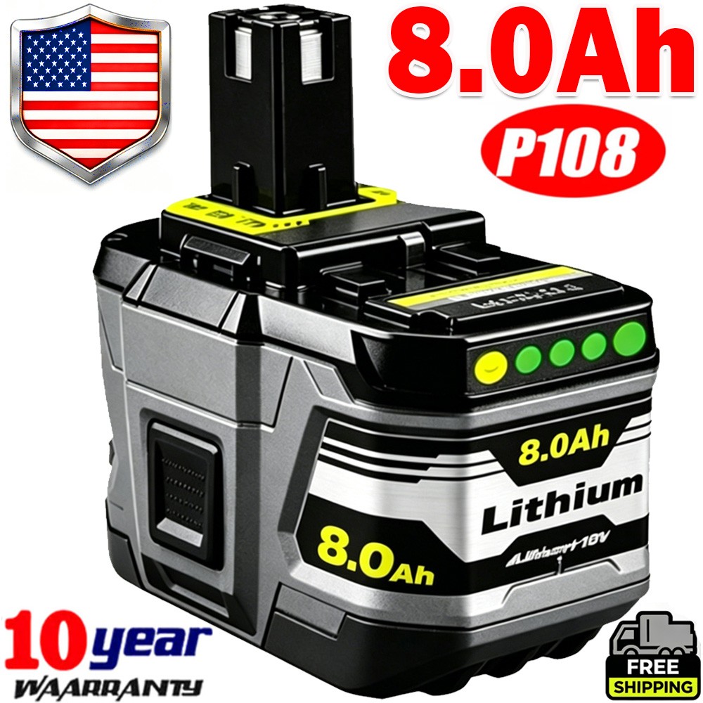 For RYOBI P108 One Plus High Capacity Battery Lithium-Ion New 18V 8.0Ah P109