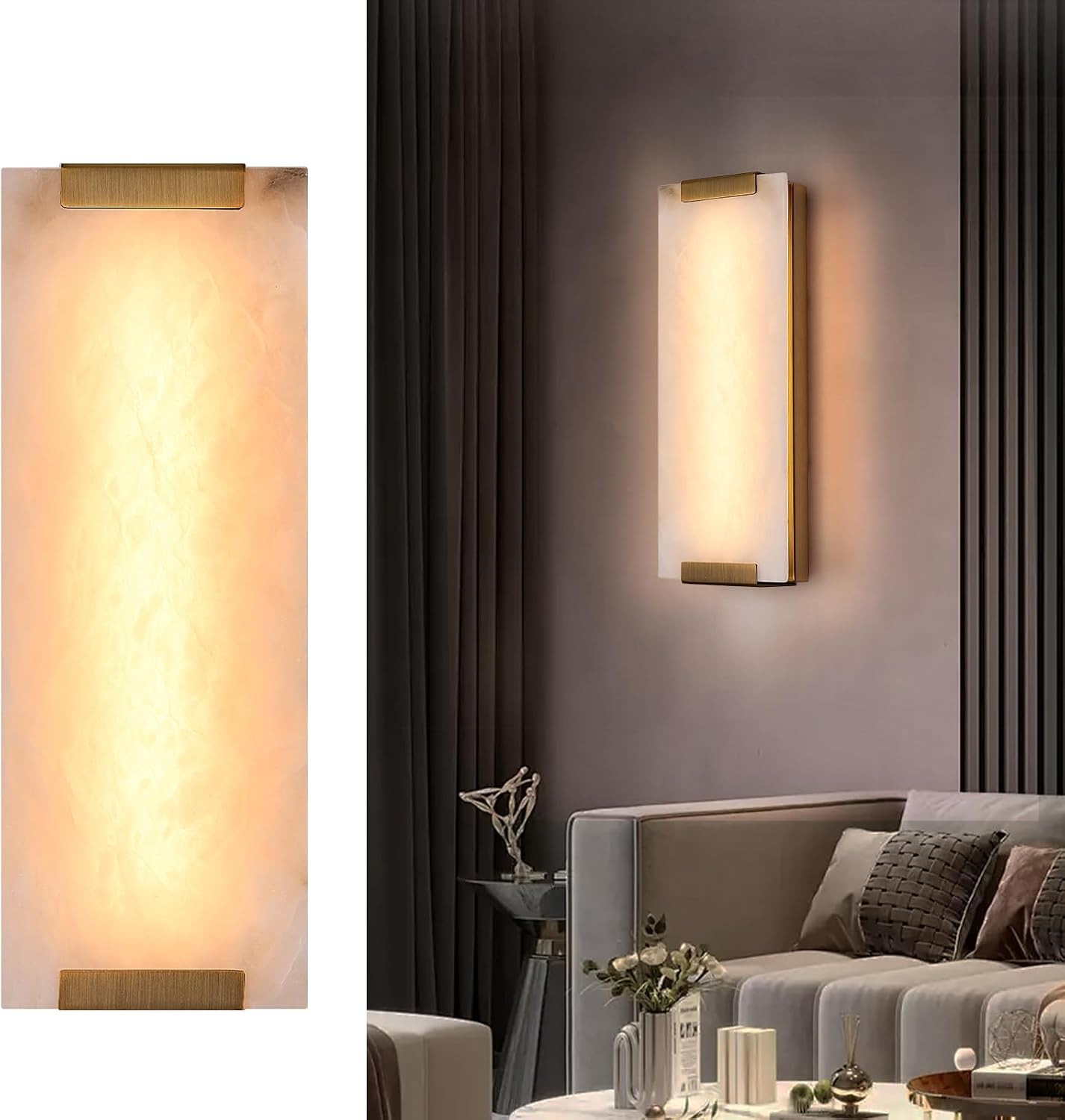 14.2In Alabaster Wall Sconce, Large Natural Marble Wall Light Decor, LED Modern