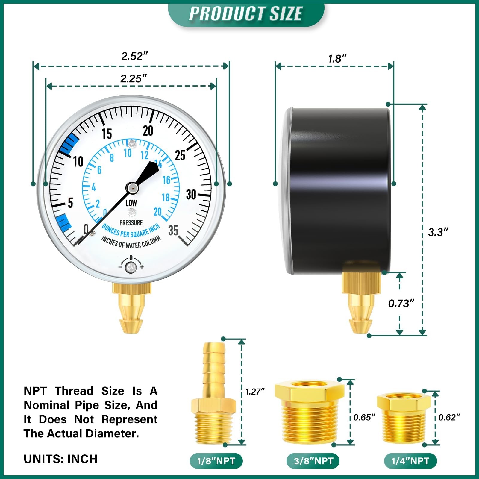 0-35″ Natural Gas or LP Gas Manifold Pressure Test Kit, 1/8″ NPT Fitting, 40″…