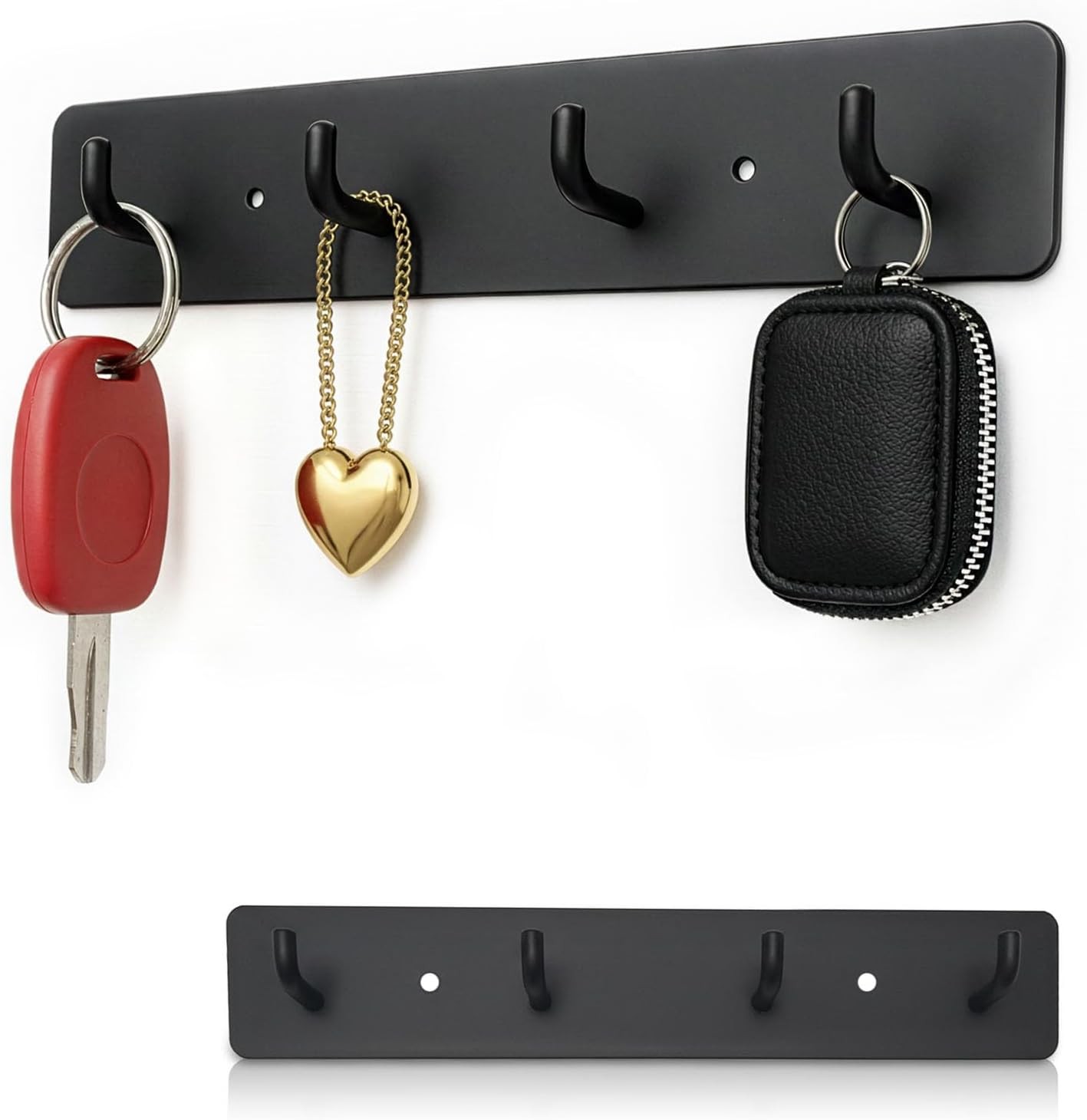 Key Holder Wall Mount Key Rack Hanging Keys Hanger Hooks Wall-Mounted Black Rail