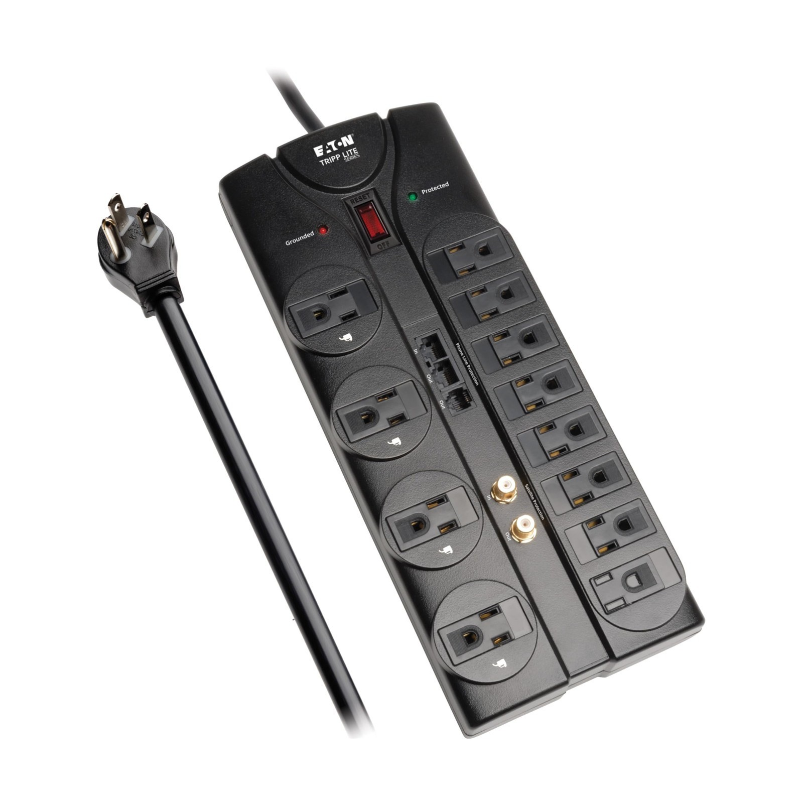 Eaton Tripp Lite TLP1208SAT Home Theater Surge Protector 12 Outlets, Black